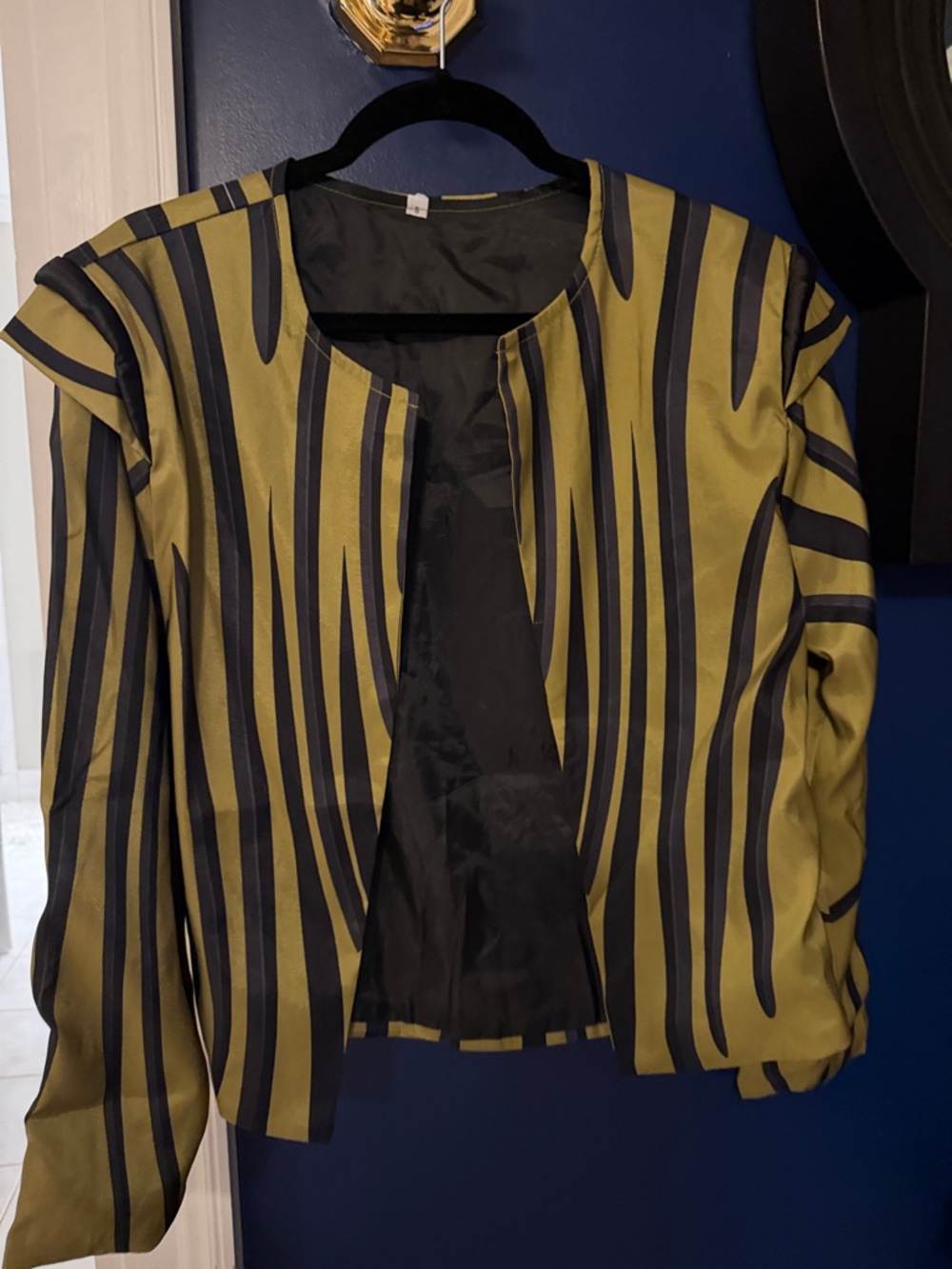Womens Olive & Black Striped Open Front Jacket